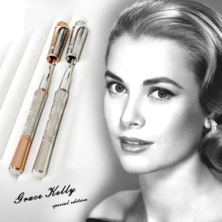 YAMALANG MB قلم حبر جاف لنعمة كيلي الظلام الفضة نحت مع شكل دمعة الماس حجر كليب مع الرقم التسلسلي