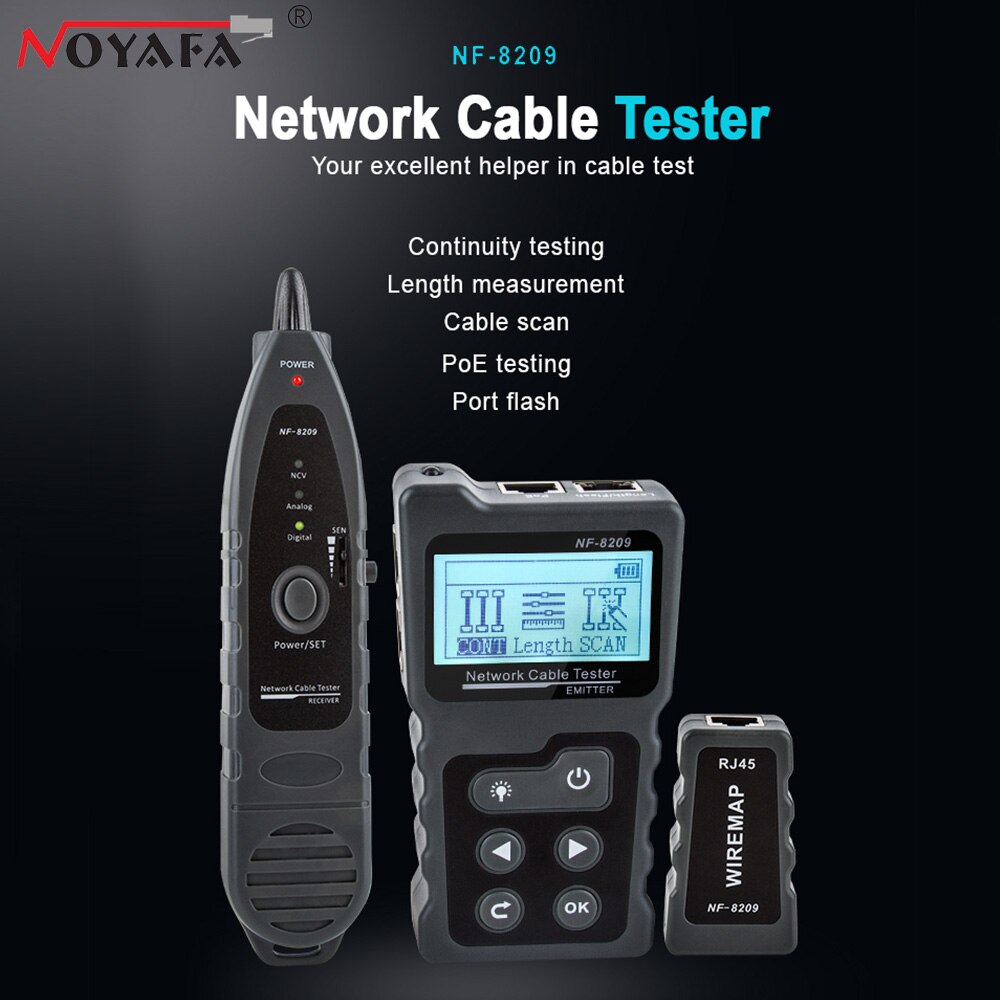 NOYAFA NF8209 خط مكتشف شاشة الكريستال السائل قياس طول RJ45 كابل المقتفي كابل الإنترنت تستر متعددة الوظائف شبكة أداة