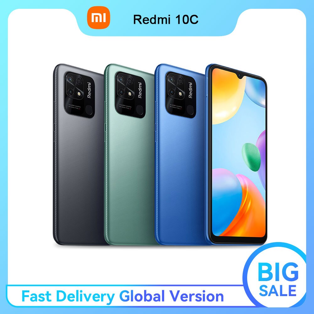 هاتف ذكي شاومي ريدمي 10C الإصدار العالمي سنابدراجون 680 4 جيجابايت 64 جيجابايت/128 جيجابايت شاشة 6.71 بوصة هاتف محمول كبير كاميرا 50 ميجابكسل 5000mA
