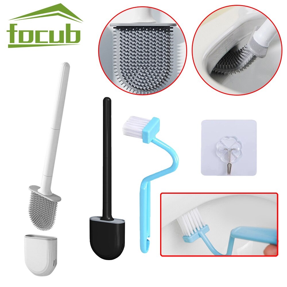 فرشاة المرحاض لينة سيليكون شعيرات مرنة فرشاة رئيس أدوات تنظيف Wc نظافة اكسسوارات الحمام حامل التجفيف السريع