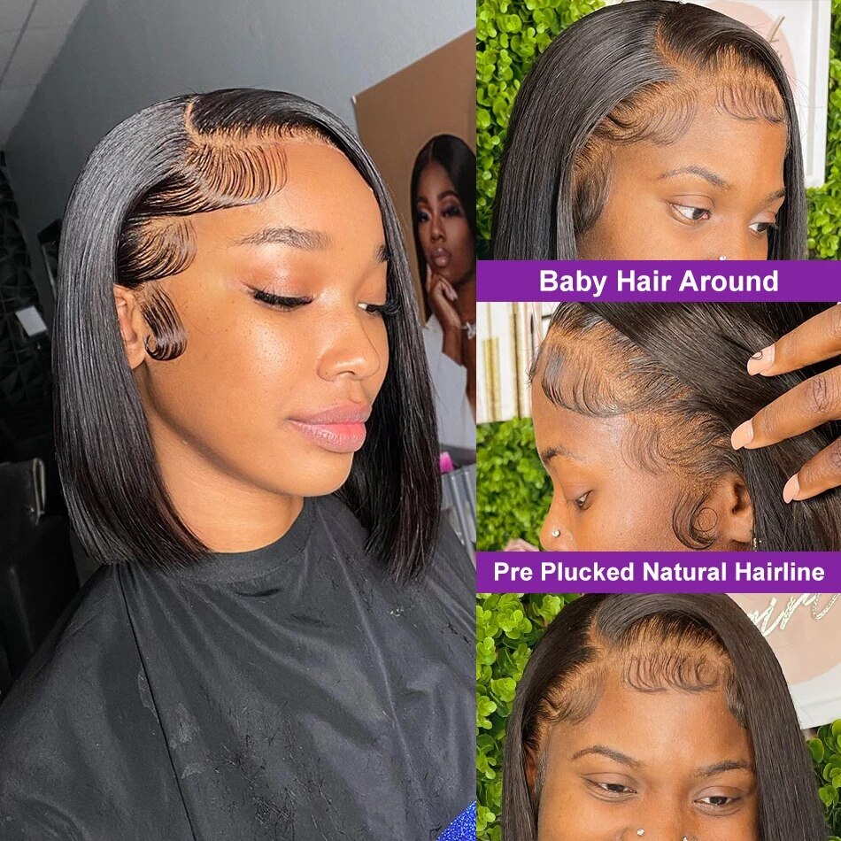 شعر مستعار مستقيم بوب شعر الإنسان الدانتيل الباروكة الأمامية قبل قطعها 13x4 الدانتيل الشفاف الجبهة الباروكات ريمي قصيرة 4x4 الدانتيل إغلاق الباروكات