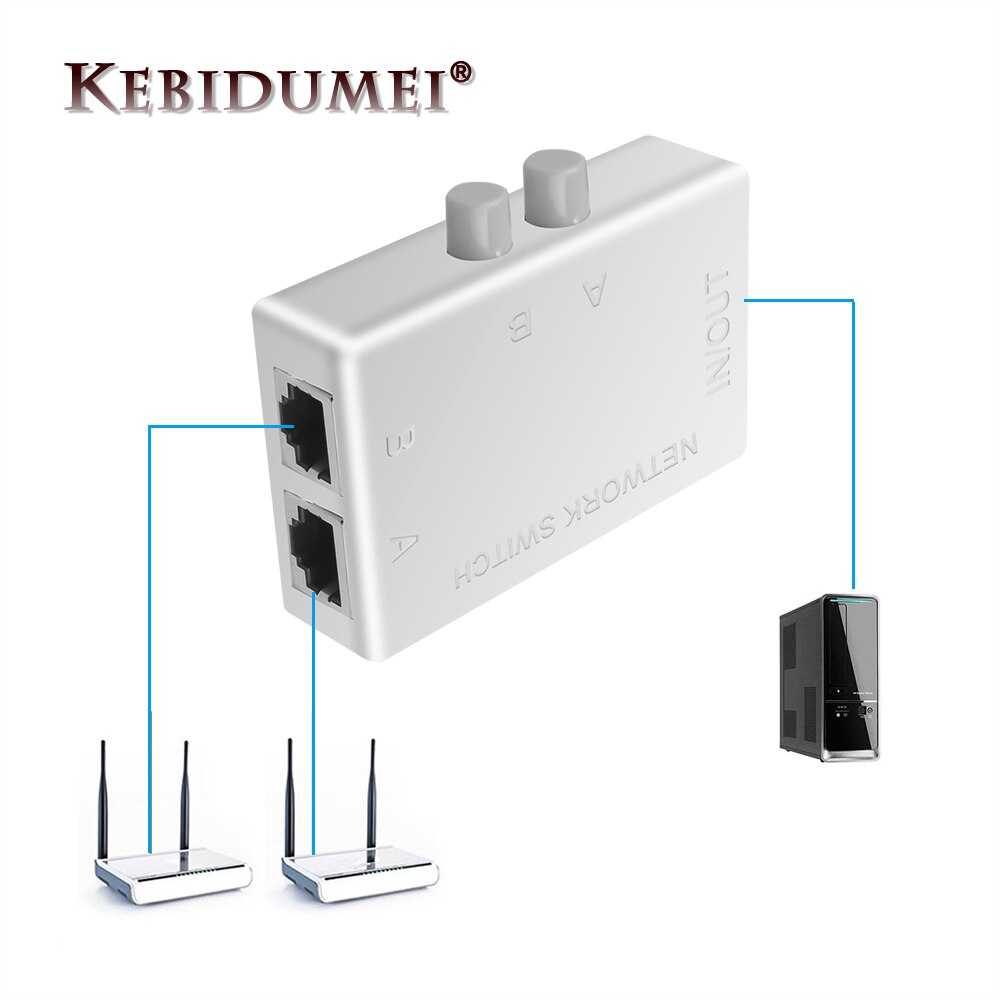 Kebidumei Mini 2 Port RJ45 RJ-45 جهاز سويتش للشبكات إيثرنت صندوق الشبكة الجلاد المزدوج 2 طريقة ميناء دليل تقاسم التبديل محول المحور