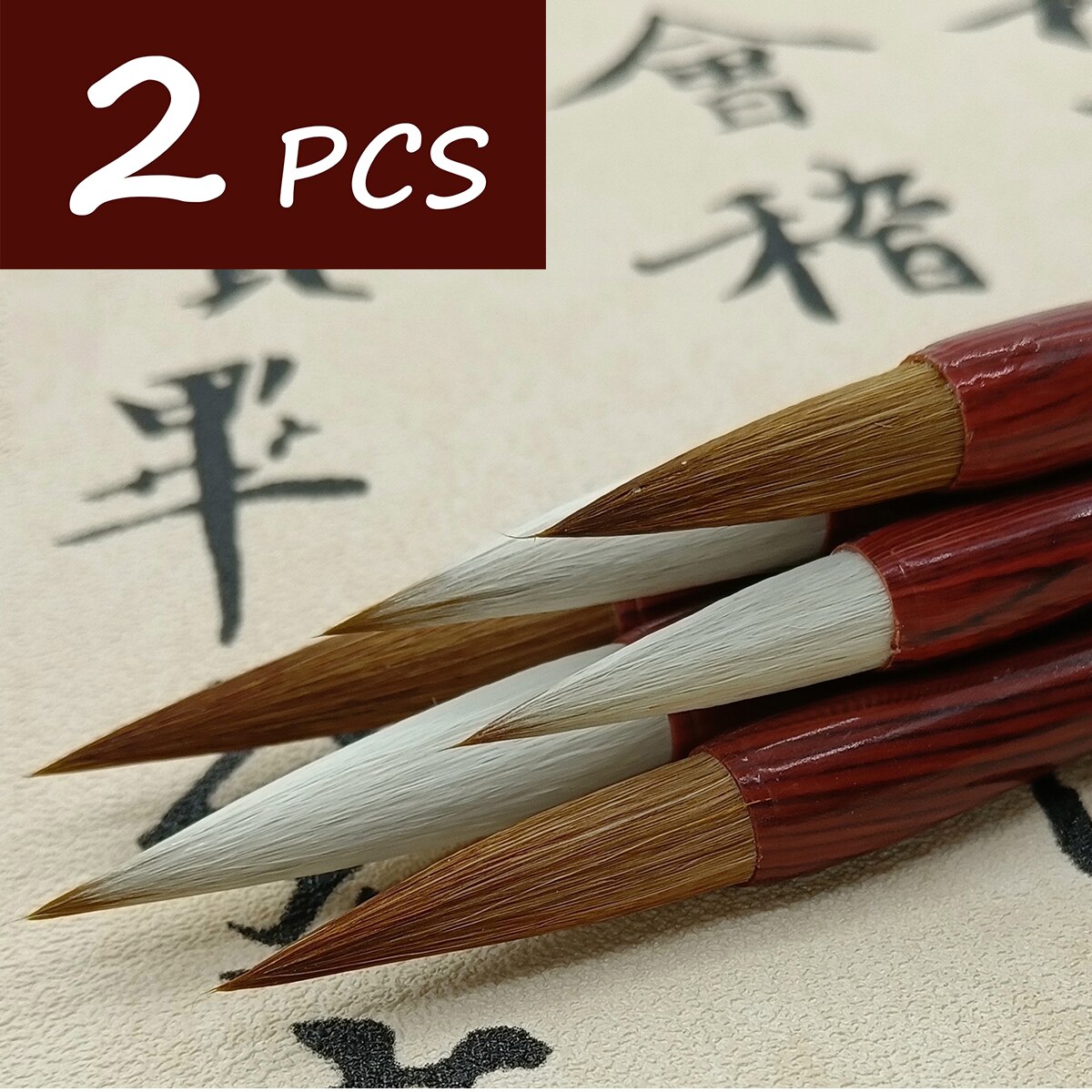 2 PCS Writing Brush Wolf Sheep Mixed Hair Wooden Pen Calligraphy Chinese Traditional Calligraphy Painting Practice Supplies