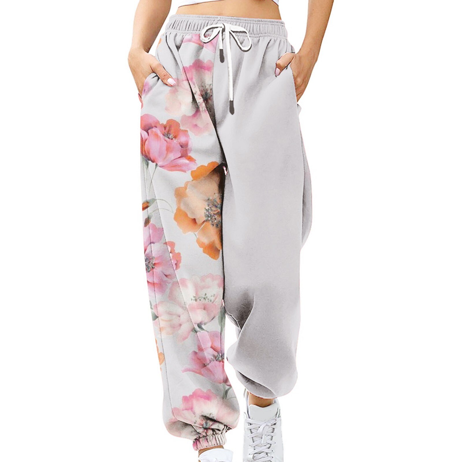 سراويل نسائية عصرية بخصر عالٍ سراويل بنمط خياطة برباط مطبوعة رقمية سروال نسائي للعرق ملابس رياضية سروال رياضي