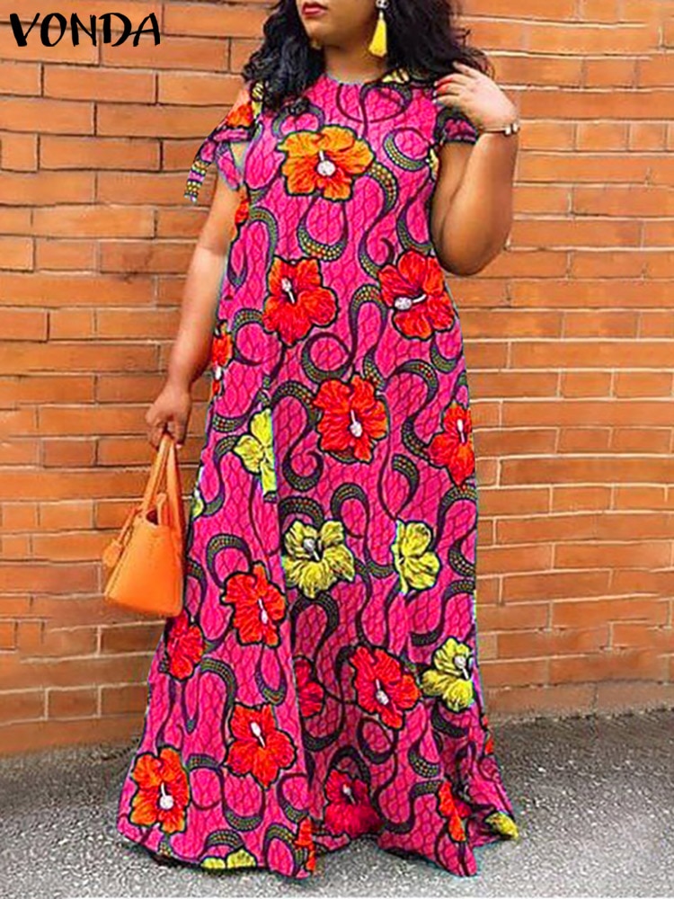فستان ماكسي صيفي فوندا بوهيمي مطبوع عليه زهور 2023 فستان حفلات نسائي كاجول مثير بدون أكمام ذو ثنيات وطيات للشاطئ