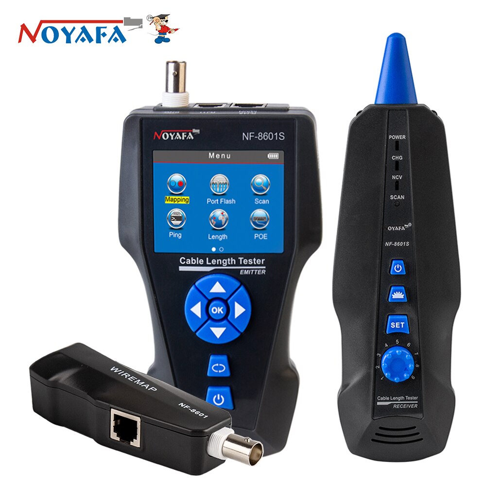NOYAFA NF-8601S اختبار كابل الشبكة مع وظيفة المسح الضوئي/POE/PING/Port طرفة اختبار طول TDR ل RJ45 ، RJ11 ، BNC ، كابل معدني