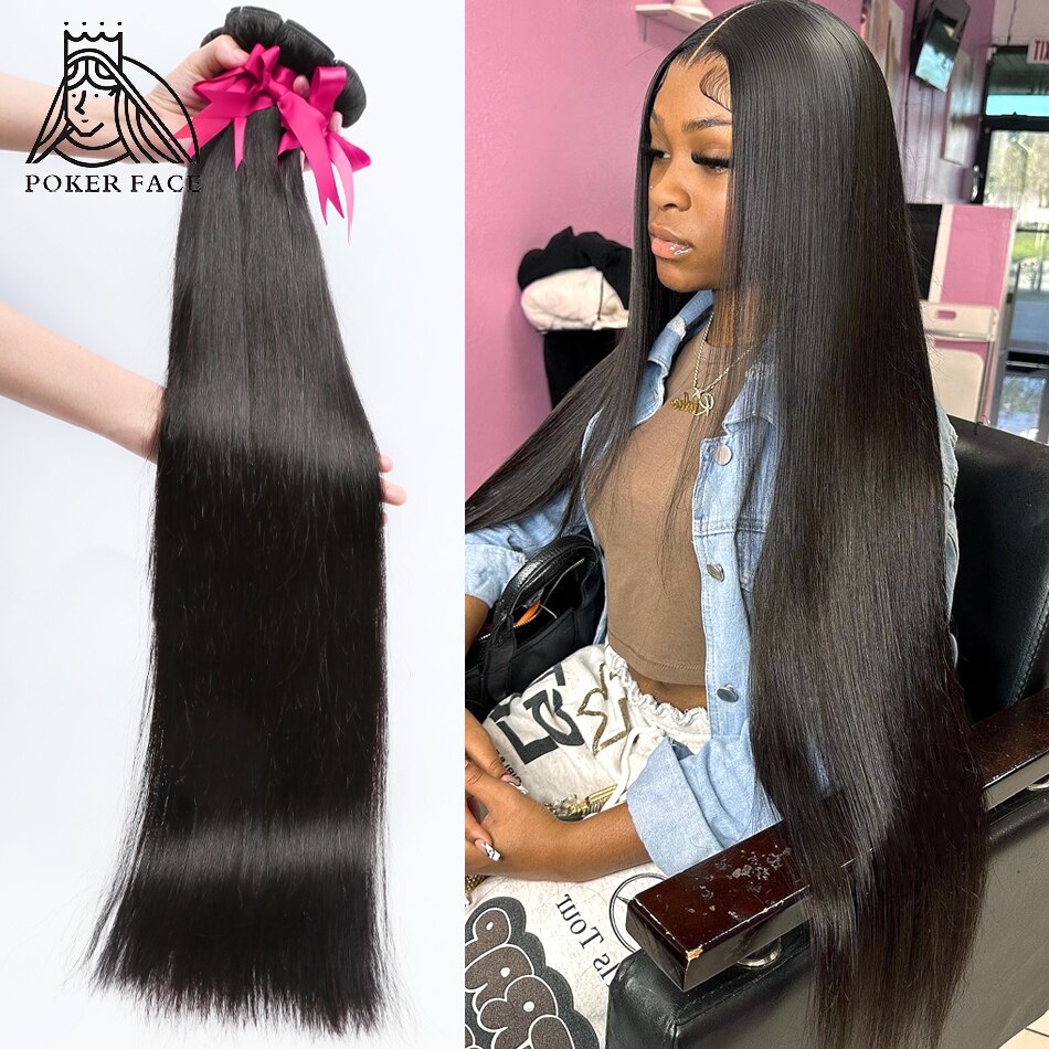 لعبة البوكر الوجه 30 40 بوصة العظام مستقيم الشعر حزم 100% ملحقات الشعر البشري 3 4 حزم صفقات البرازيلي نسج الشعر حزم ريمي