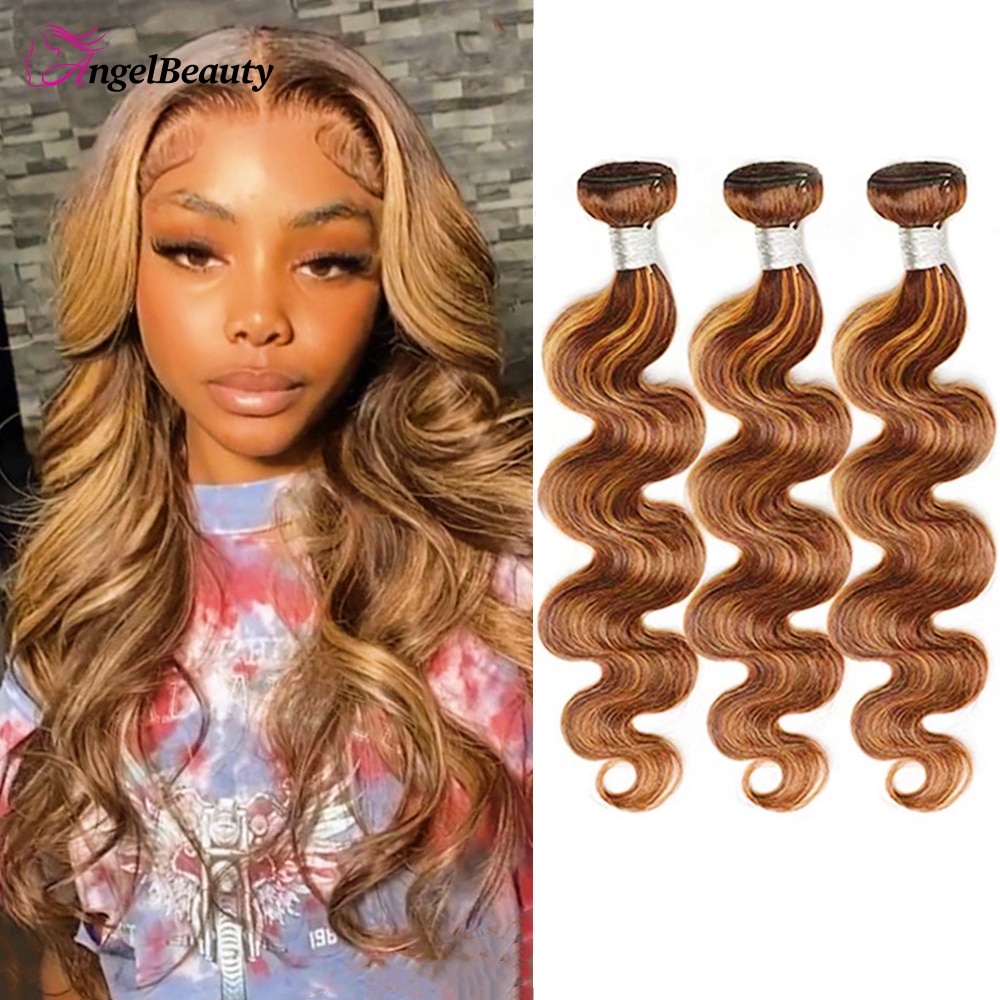 30 32 بوصة P4/27 تسليط الضوء الجسم موجة حزم وصلة من شعر بشري داكن حزم ملحقات شقراء شعر مموج برازيلي 1 3 4 قطعة ريمي 10A الشعر
