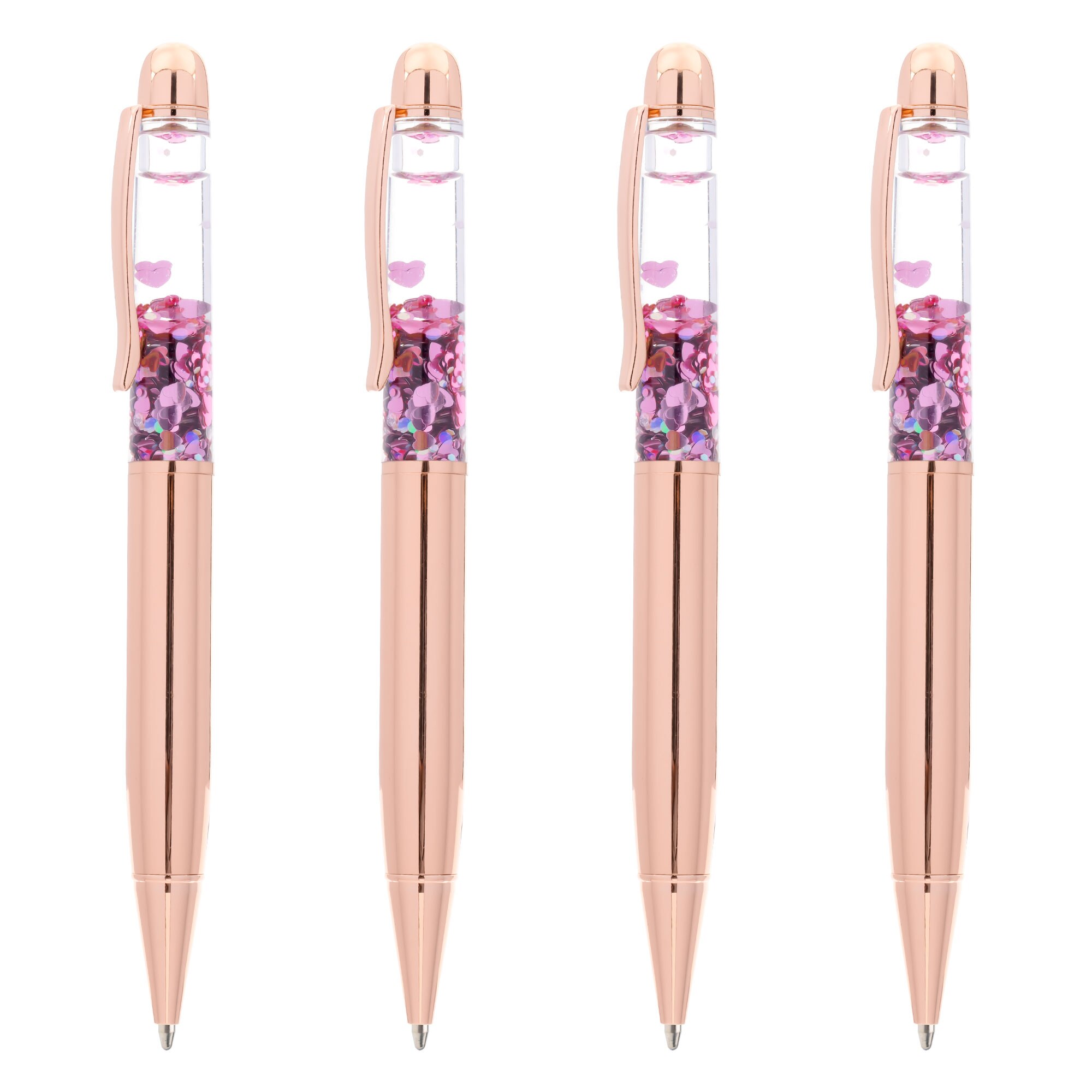 1pc Rose Gold Retractable Ballpoint Pen Quicksand Glitter Powder Metal Ballpoint Pen Student Gift Black Ink Signature Pen