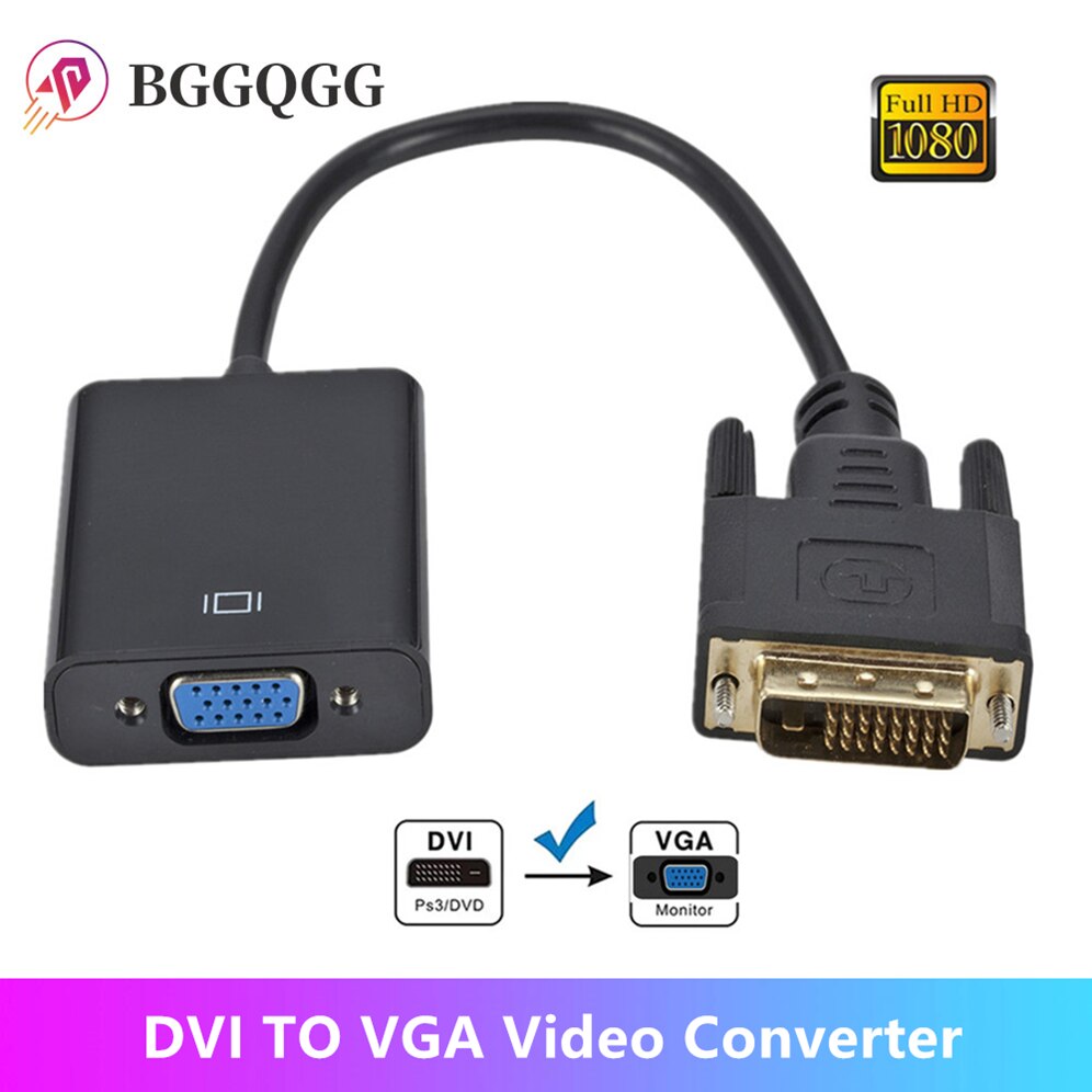 BGGQGG DVI ذكر إلى VGA شاحن أنثي كامل HD 1080P DVI لمحول VGA 25Pin إلى 15Pin محول الكابل لرصد جهاز كمبيوتر شخصي