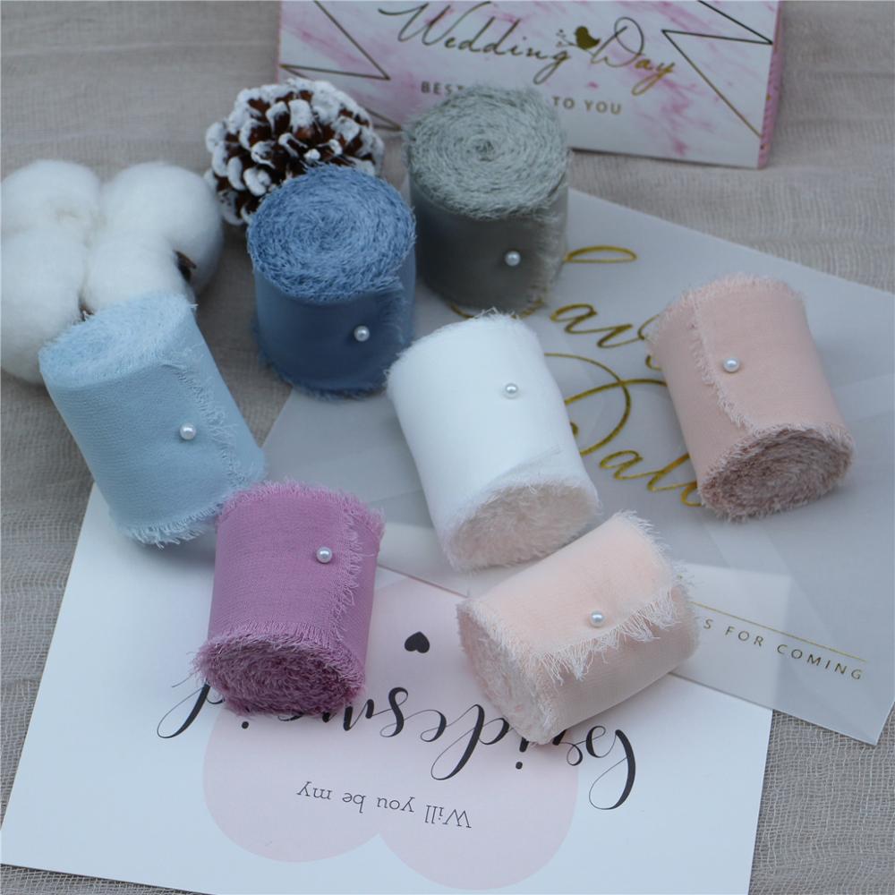 3 قطعة هامش شير حافة الشيفون شريط حرير دعوة الزفاف باقة 4 سنتيمتر x 5.5 متر اليدوية متوترة الشريط Flatlay الدعامة التفاف