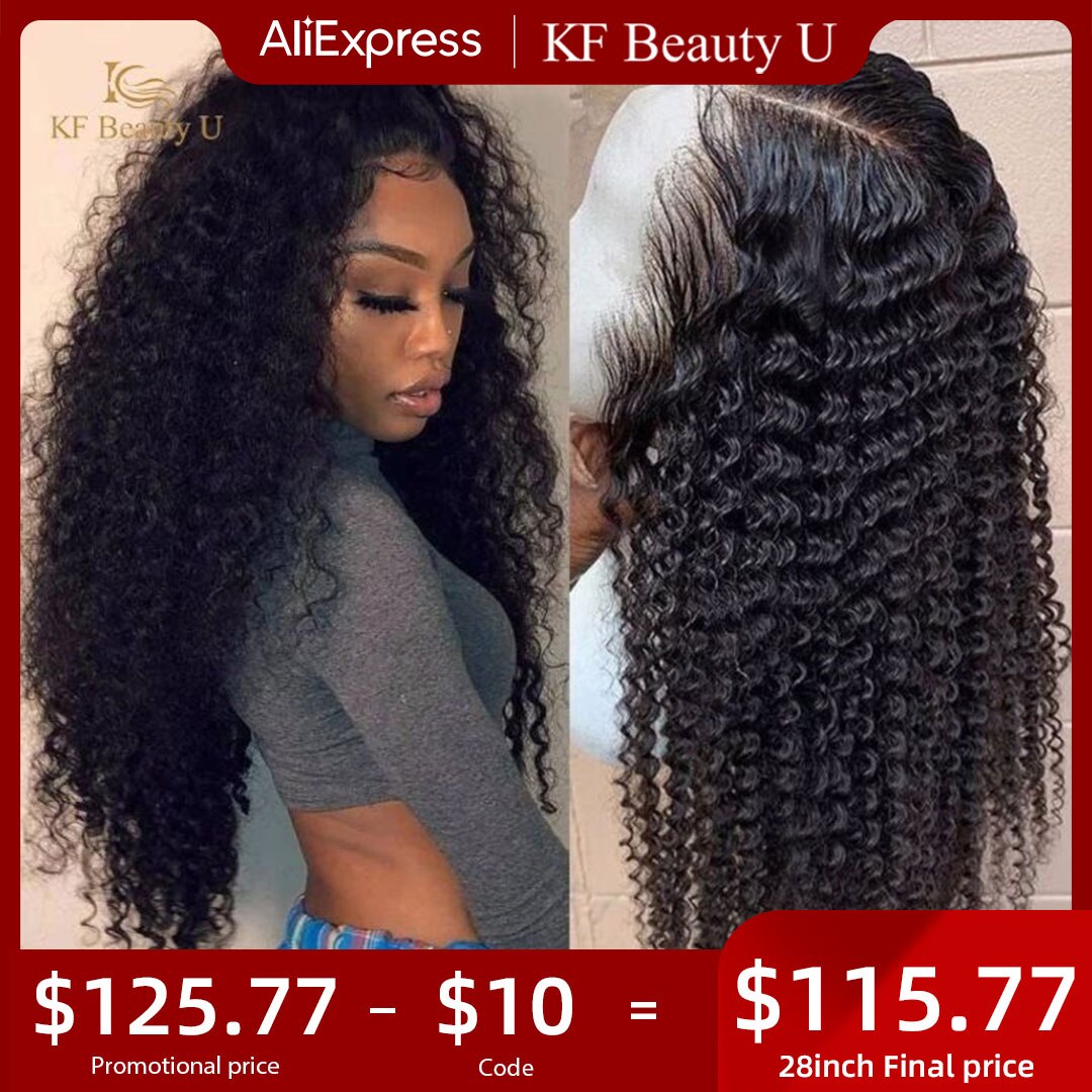 13x4 غريب مجعد الدانتيل الجبهة خصلات الشعر المستعار الإنسان للنساء السود البرازيلي شفافة الدانتيل الباروكة أمامي 180%-220% الكثافة KF الجمال U