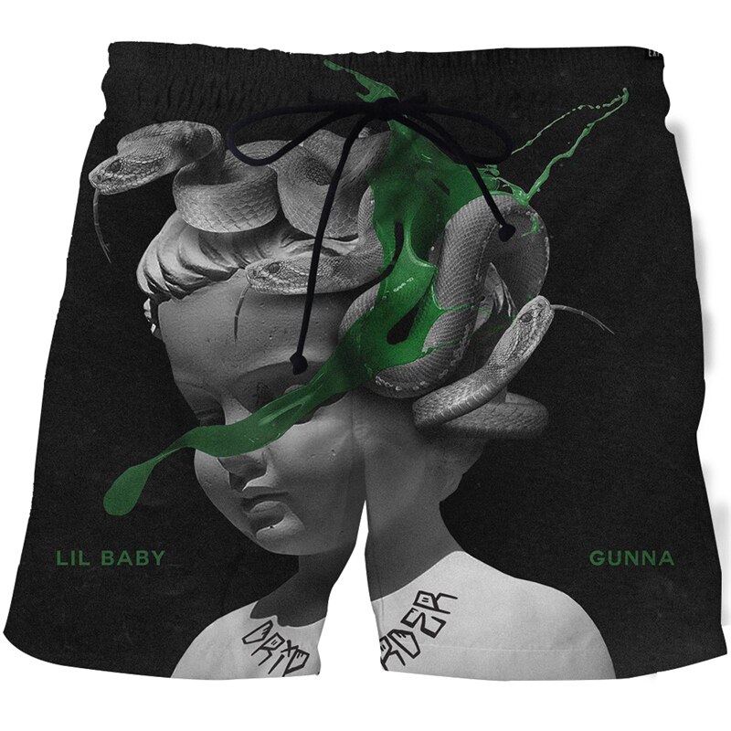 الرجال الصيف أنيمي شورتات للبحر ثلاثية الأبعاد المطبوعة الفن الكتابة على الجدران السراويل شورت بيرمودا Harajuku مضحك الجرافيك السراويل الرجال السراويل الرياضية