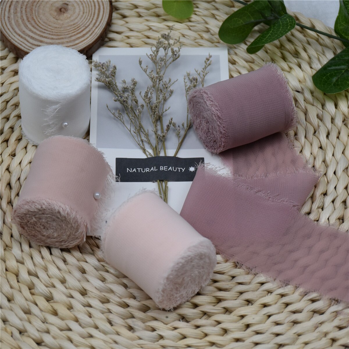 اليدوية 4 قطعة 4 سنتيمتر x 5.5 متر الحرير الشيفون هامش الشريط المتوترة حافة الشريط دعوات زفاف باقة هدية التفاف الديكور flatlay