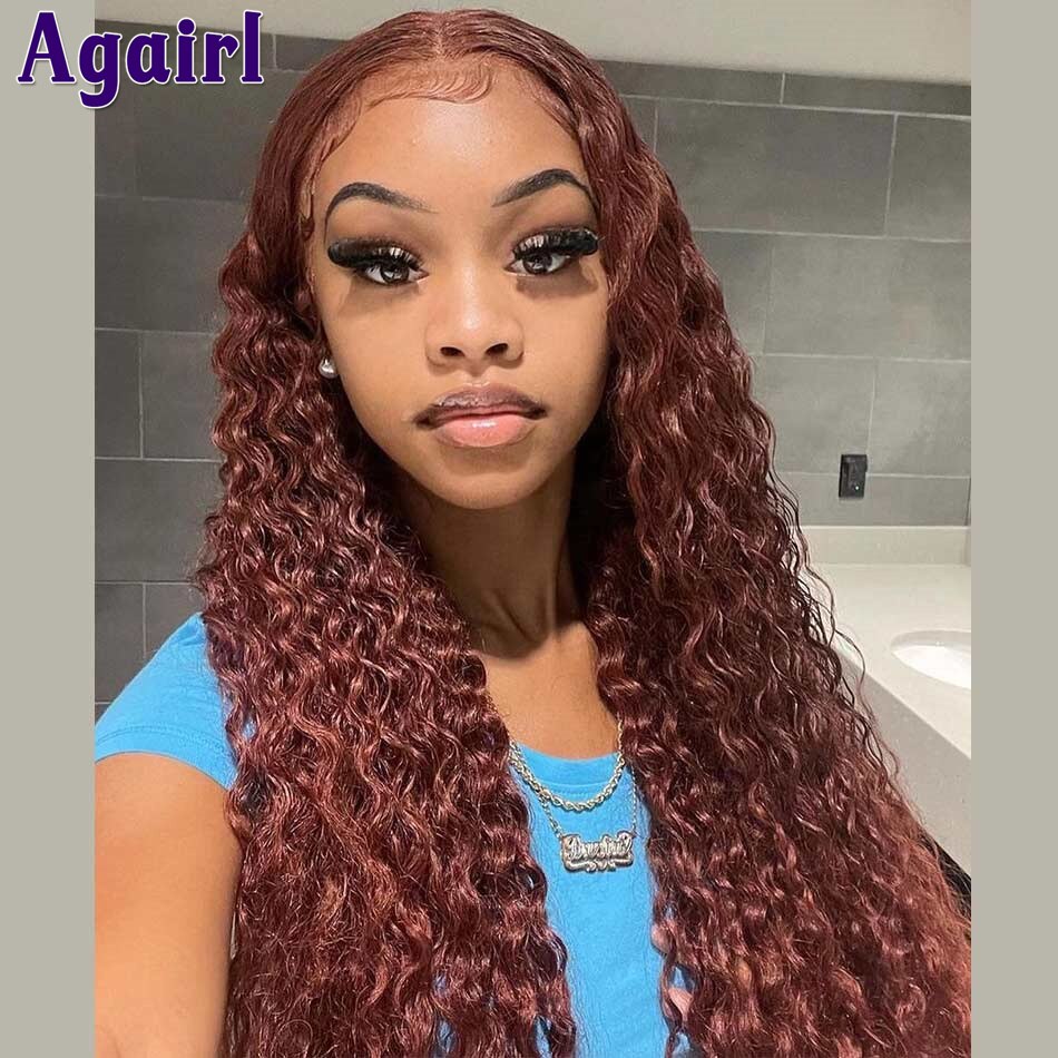 13X4 13X6 البني المحمر موجة عميقة الدانتيل الجبهة الباروكة 180% الكثافة الكستناء براون موجة المياه شفافة الدانتيل أمامي شعر الإنسان الباروكات