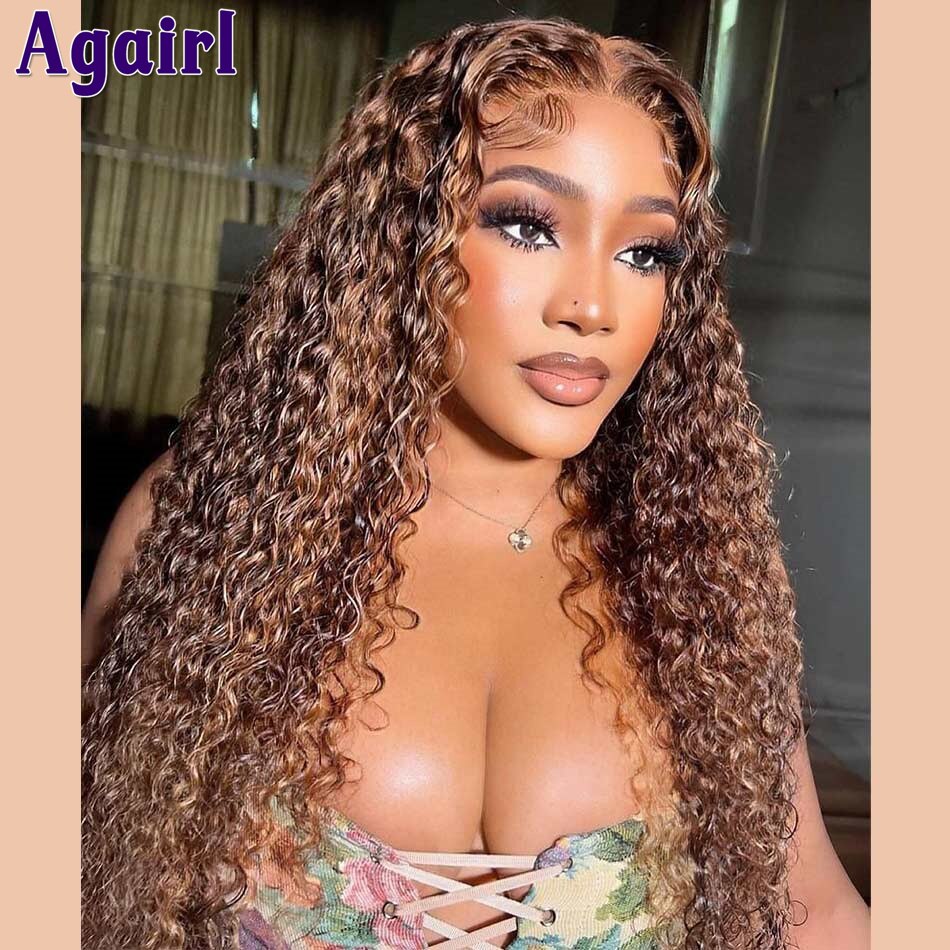 13X6 عميق مجعد شعر الإنسان الباروكات أومبير يبرز البيانو البني 13x4 الدانتيل الجبهة موجة شعر مستعار 180% الكثافة قبل قطعها للنساء