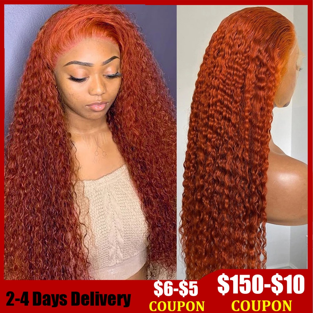 34 بوصة الزنجبيل البرتقال 360 كامل الدانتيل الجبهة الباروكات عميق شعر بشري مجعد الباروكات 13x4 HD شفاف موجة عميقة الدانتيل الباروكة أمامي