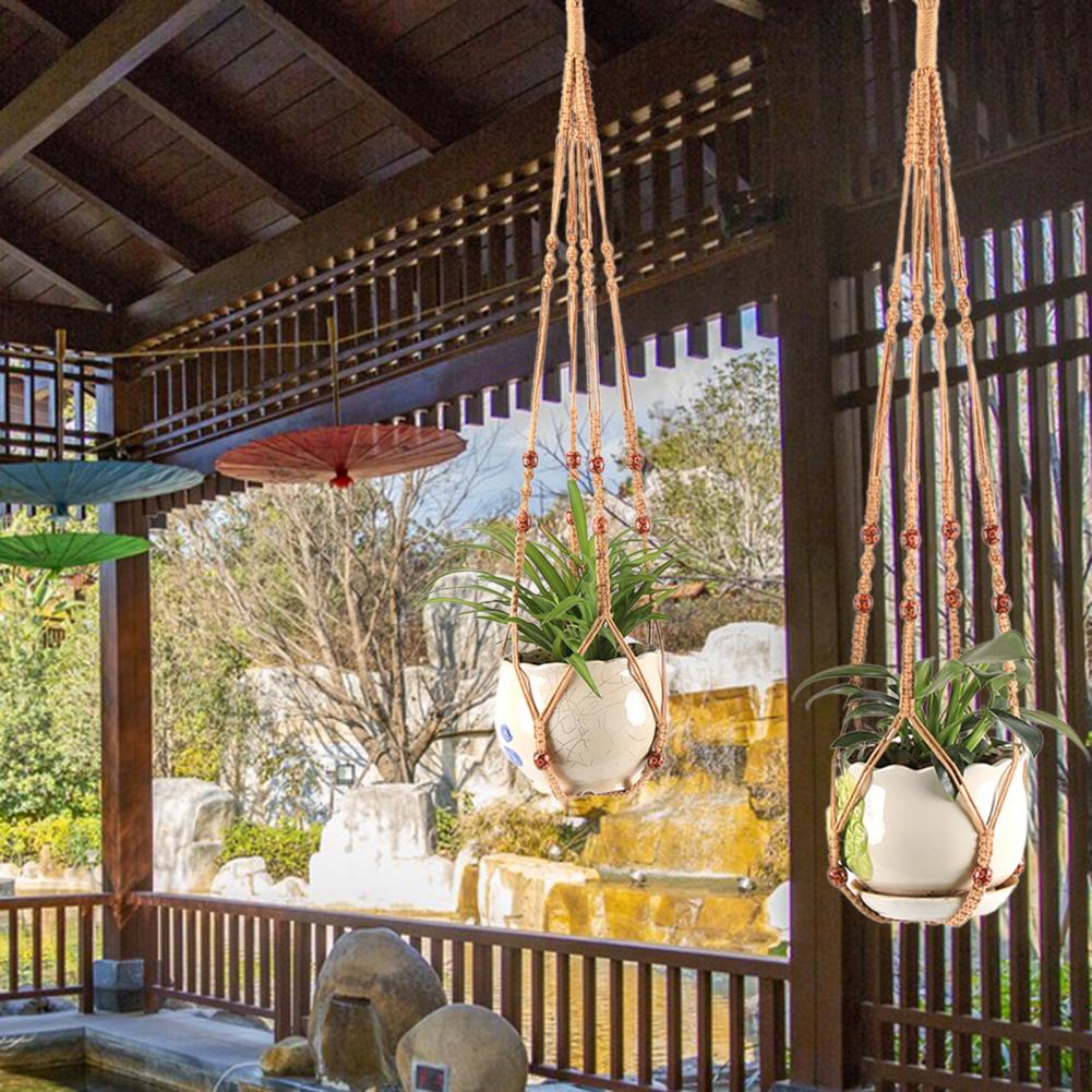 2 قطعة النبات العملي سلة معلقة الخرز القطن حبل حامل أواني الزهور اناء للزهور مضفر صافي حقيبة وعاء صينية