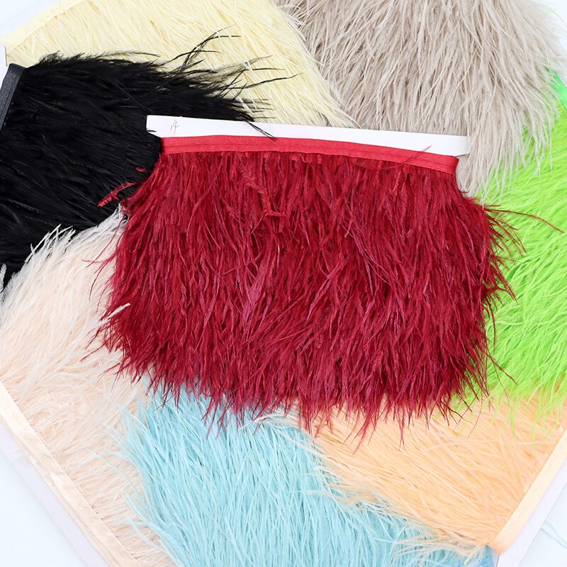 1 متر/وحدة الجملة النعامة الريش تريم الشريط حزب الزفاف غطاء الرأس كرنفال بلوماس هامش الخياطة الملابس اللباس DIY الحرف