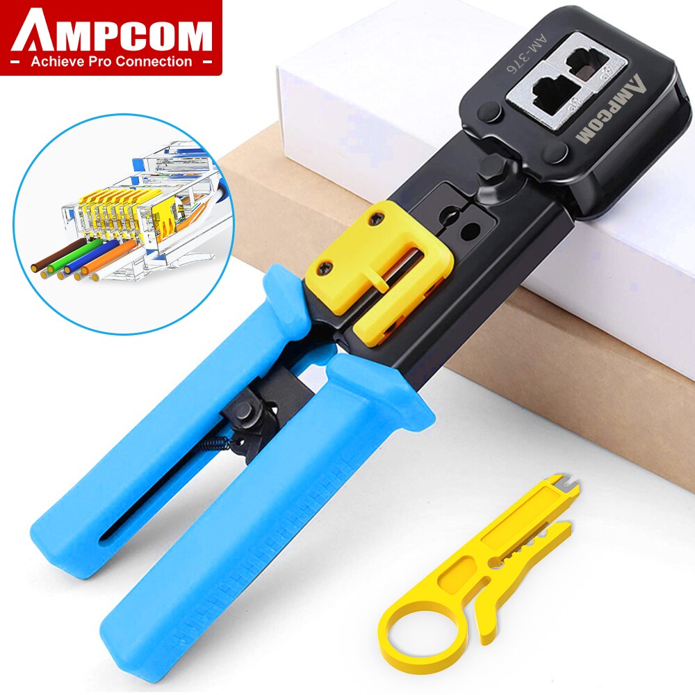 AMPCOM RJ45 أداة تقشير تمرير من خلال Cat5 Cat5e Cat6 المكشكش القاطع متجرد ل RJ45 RJ12 RJ11 8P 6P نهاية تمرير من خلال موصل